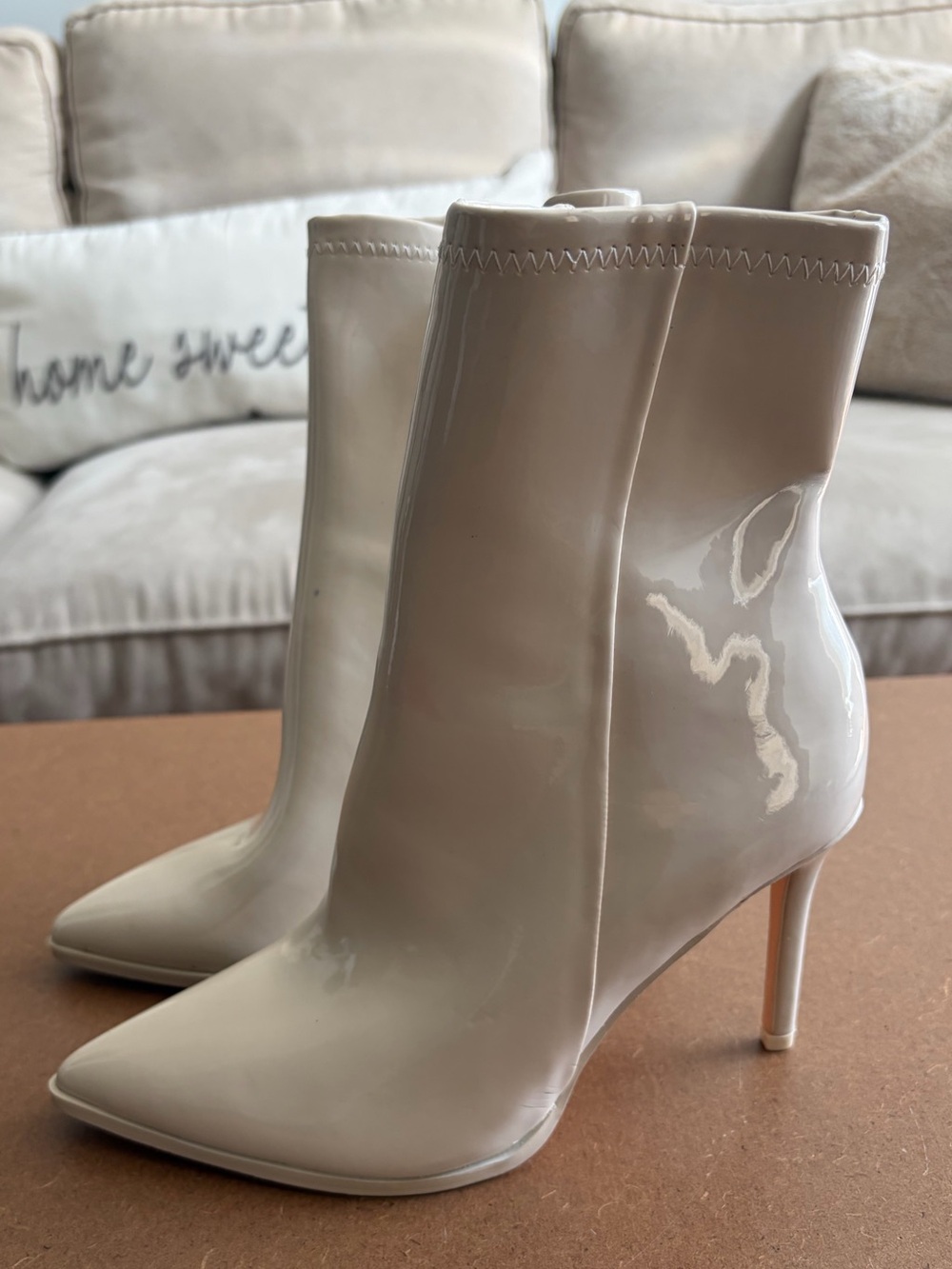 Steve Madden Women’s Pazz Heeled Ankle Boots in Bone Patent Leather
